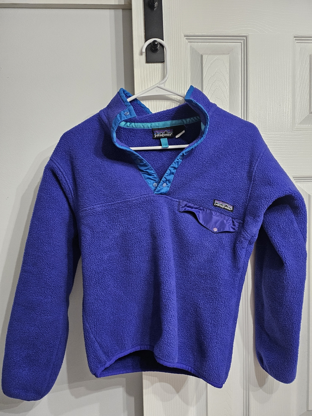 Patagonia Synchilla Snap T Fleece Pullover in Deep Blue w/ Teal Trim Women's XS